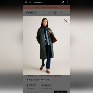 EUC QUINCE Featherless Quilted Puffer Long Coat - M,  Verdant Pine